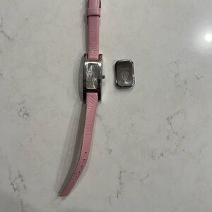 Gucci Pink Leather Watch Band with Silver Clasp